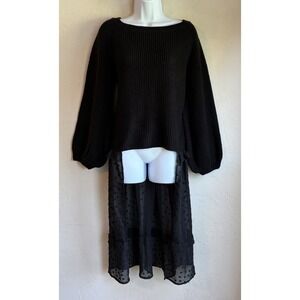 Three Of Something Black Sweater Dress S Train Sheer Dark Romantic Goth Edgy Alt